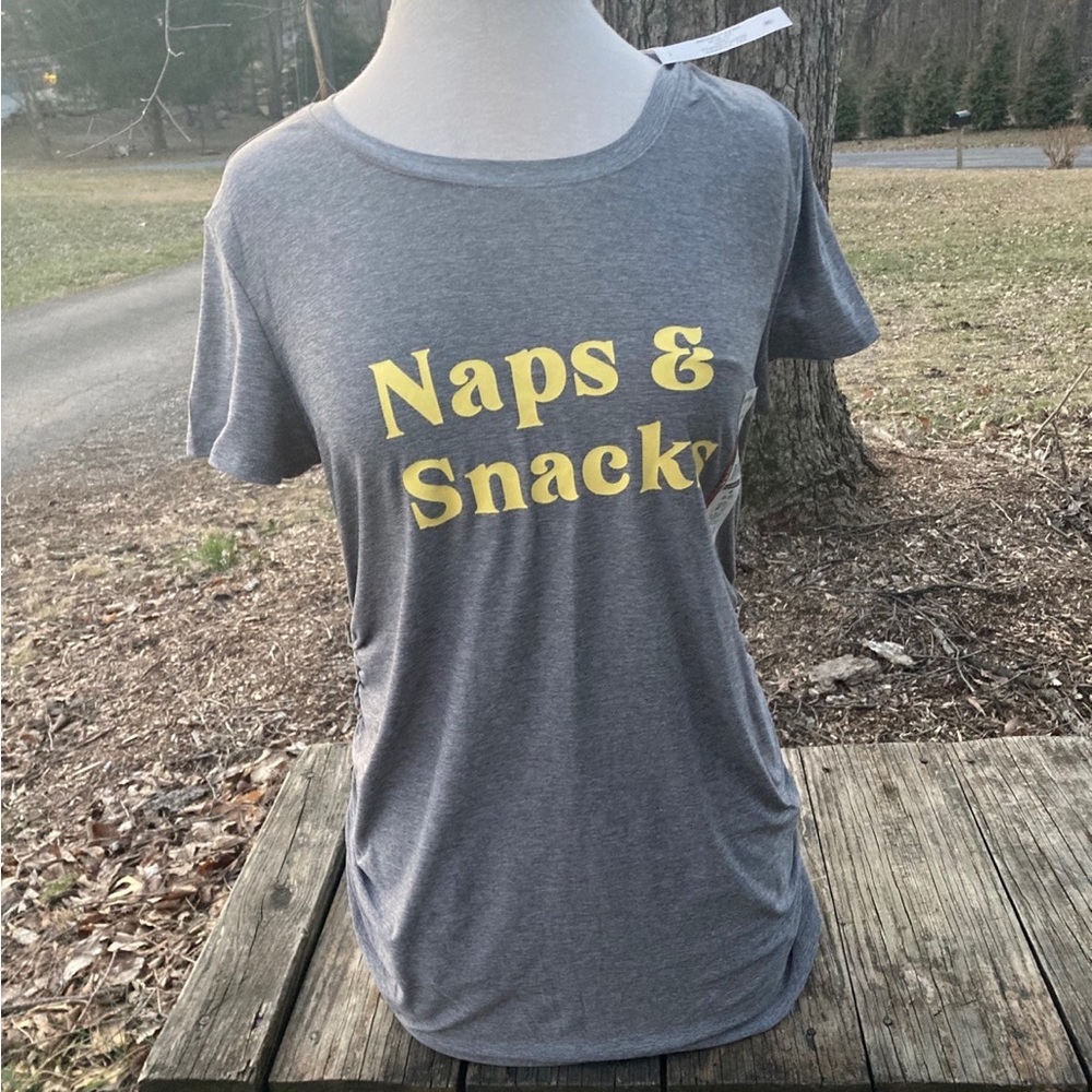 FUN MATERNITY TSHIRT ‘NAPS & SNACKS’ NWT MEDIUM WOMENS